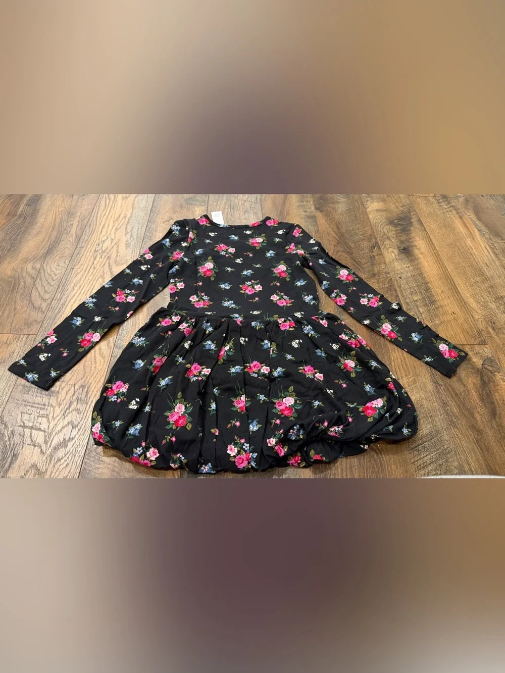 Gap Girls Bubble Dress, Black Pink Floral, Size Large (10), NEW